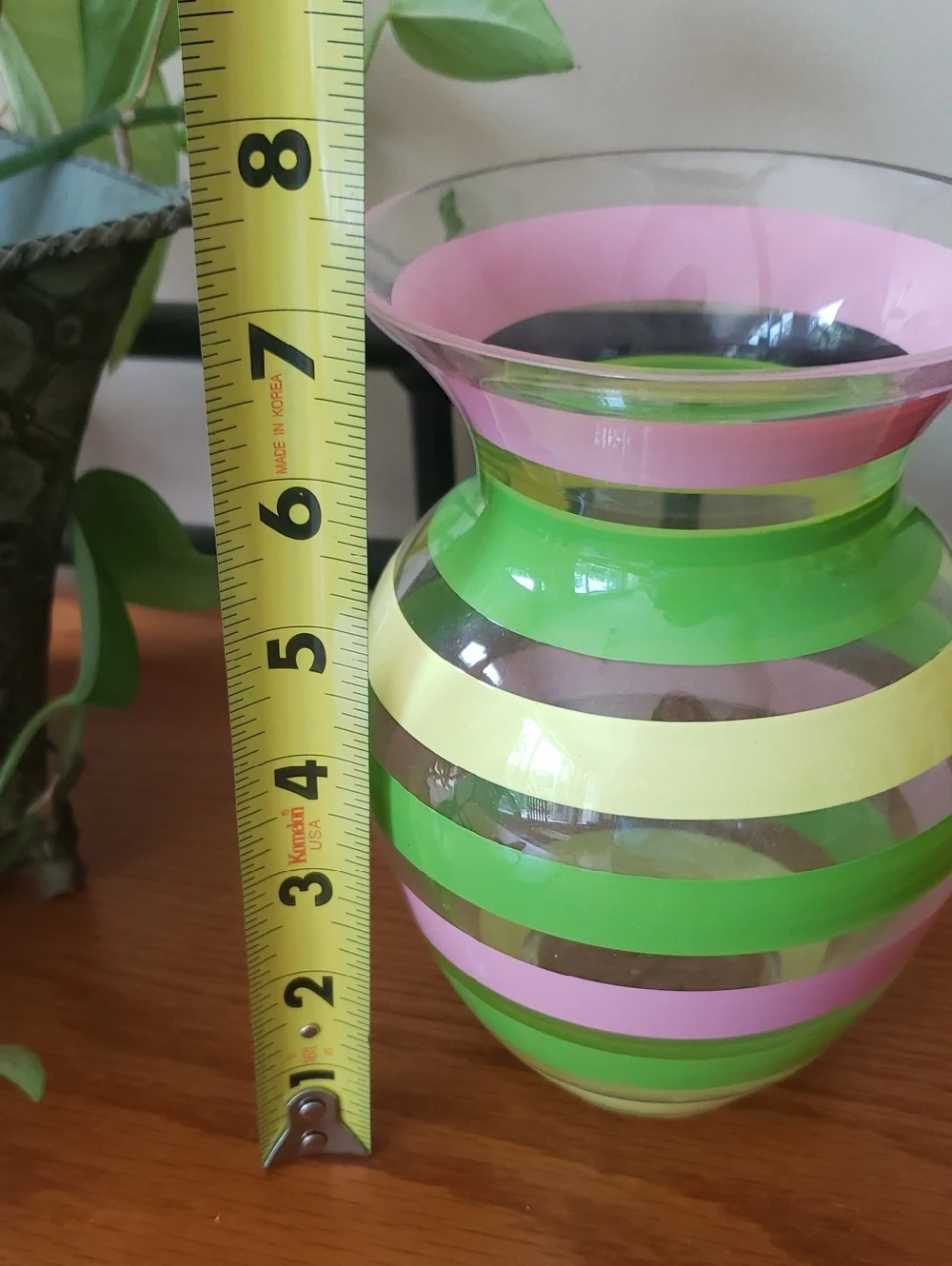 Teleflora Striped Glass Vase - Pink, Green & Yellow - Approx 7